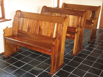 Two-seater pews made of solid kiaat